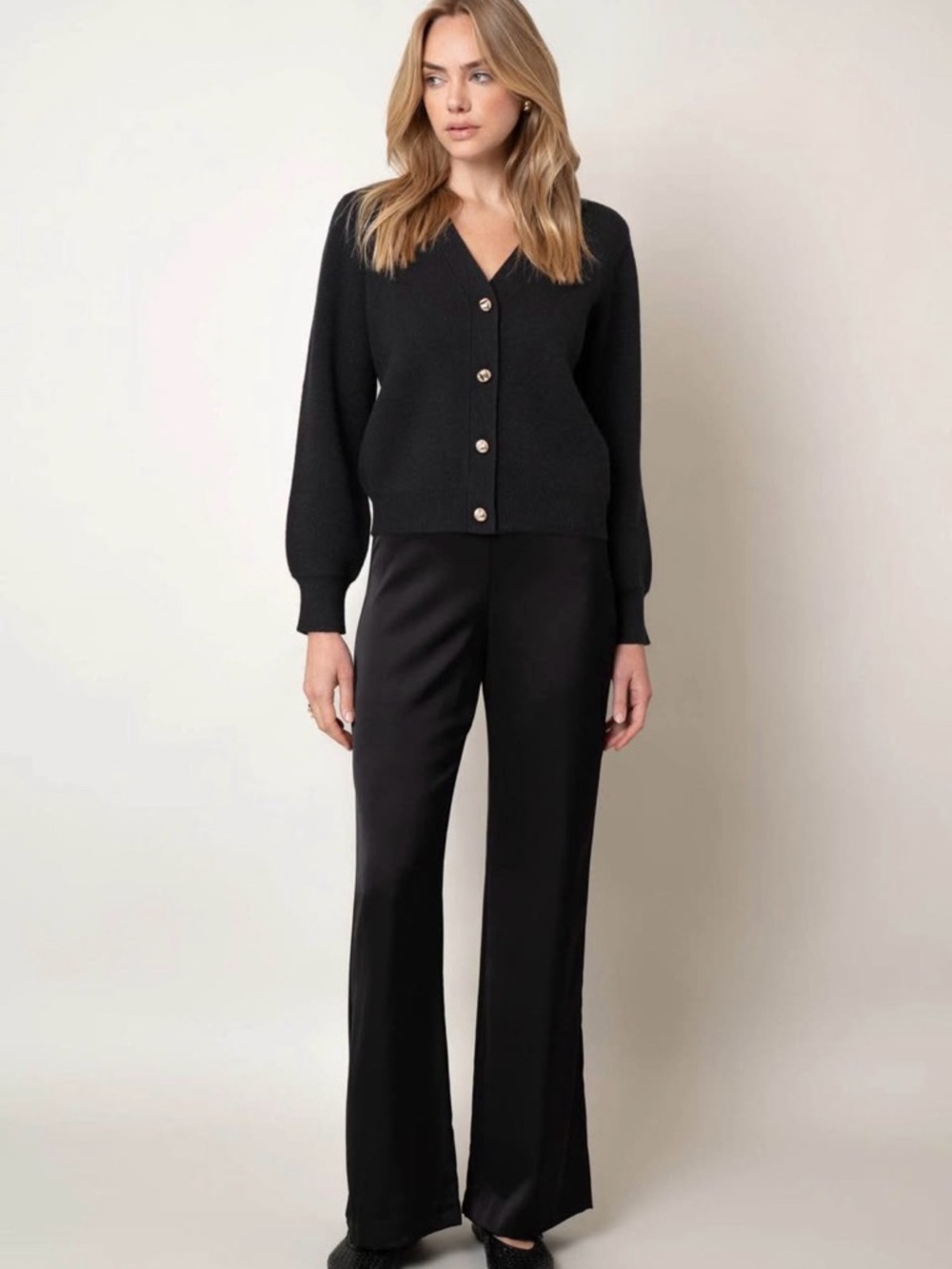 Cyrus Polished V-Neck Button Cardigan Sweater - Black. NWOT - Picture 2 of 5